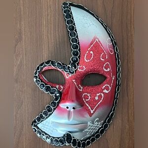 Men's Venetian Masquerade Party Mask Red/Silver